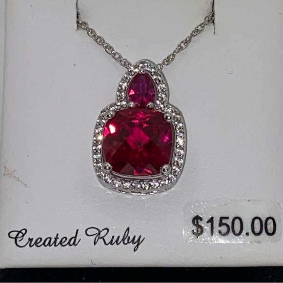 Kohl’s Lab created Ruby set in SS with lab created sapphire accent necklace - Picture 5 of 7